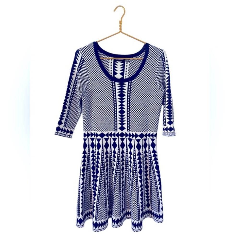 Women's Nina Leonard Geometric Fit & Flare Sweater Dress, Size XL
